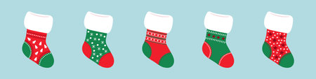 Set of bright Christmas socks. Christmas winter cute bright socks. Vector.のイラスト素材