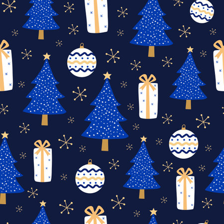 Seamless pattern on blue background with new year or christmas. Awesome christmas wallpaper elements, gift wrapping paper, poster banner mockupのイラスト素材