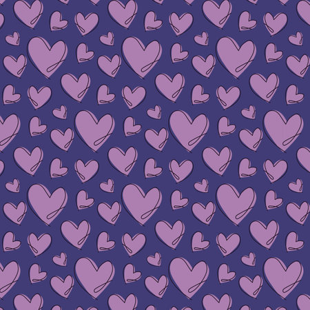 Seamless pattern with hand drawn hearts in lilac tones. Vector.のイラスト素材