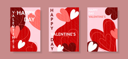 Happy Valentine's Day, set of flyers with abstract heart shapes. Vector.のイラスト素材