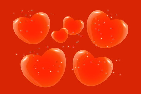 Composition of red volumetric hearts and glitter. Vector.のイラスト素材