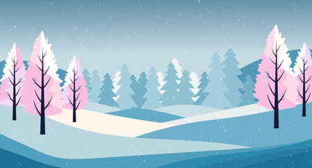 Winter forest, winter evening forest, landscape. Vector.のイラスト素材