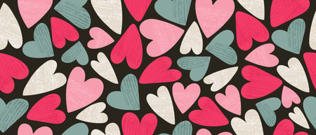 Seamless creative art background with hearts. Vector.