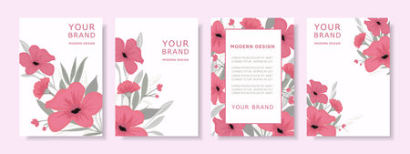 Floral cover, set of frames with floral pattern lilies. Premium luxury vector background for menu, sale, invitation, spa and more. Vector.のイラスト素材