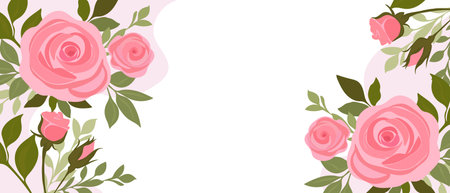 Background with roses. Rosebuds. Floral background for wedding invitation, postcard, gift voucher, certificate, flower shop, store. Vector.のイラスト素材