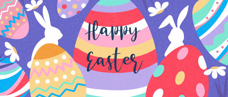 Happy Easter banner, card or poster. Easter background. Easter party invitation template. Easter...