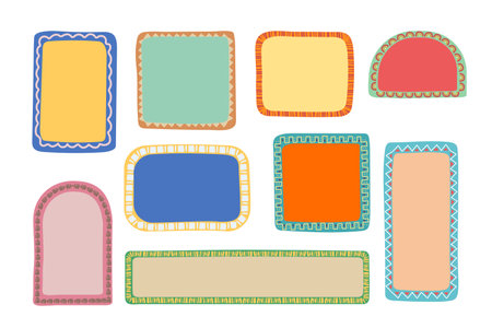 Hand drawn frames in retro style. Vintage exotic frame set. Vector.のイラスト素材