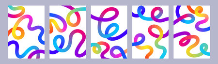 Gradient abstract backgrounds with 3D colored lines. Vibrant gradient abstract linear pattern. A trendy design element for banners, posters, and social media stories. Vector.のイラスト素材