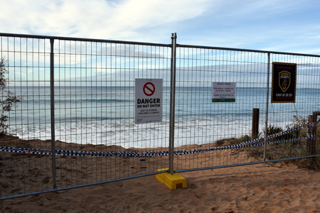 Sydney, AUSTRALIA - Jun 26, 2016 Collaroy Beach is still closed and "under construction". Intense storm Lashing the coast has Causa Significant erosion on Sydney's northern beaches on June 4th.のeditorial素材