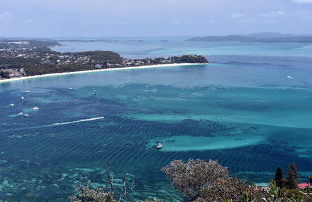 Shoal bay on a sunny day from Mount Tomaree Lookout (Central Coast, NSW, Australia)の写真素材