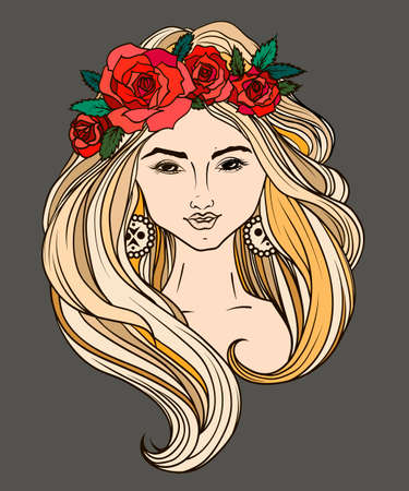 silhouette of a girl with long blond hairのイラスト素材