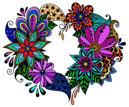 Vector illustration of beautiful hand drawn flowers and plants in heart. The best for Valentines's Day, Wedding and Birthday design.のイラスト素材