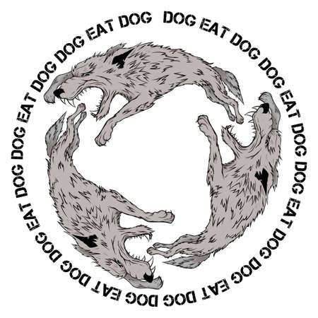 vector picture of wolves biting each other.