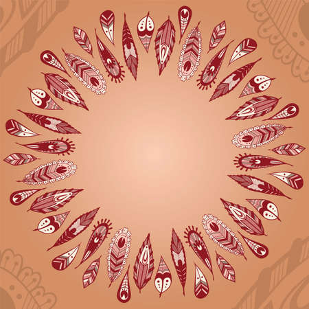 Frame of feathers with tribal ornamentsのイラスト素材