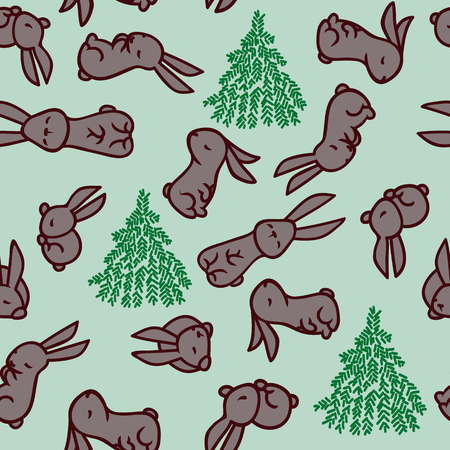Seamless pattern with rabbit. Rabbit and fir-trees, for printing on fabric, paperのイラスト素材