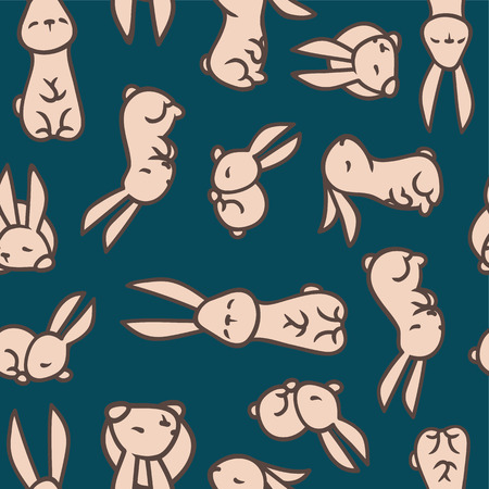 Seamless pattern with cute white rabbits. Vector illustration.のイラスト素材
