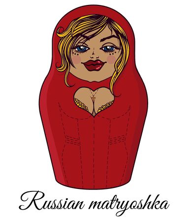 Russian nesting doll in a red dress and yellow hair in a sexy styleのイラスト素材