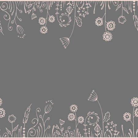 Seamless pattern flowers in pink color leaves abstract doodle hand drawn linesのイラスト素材