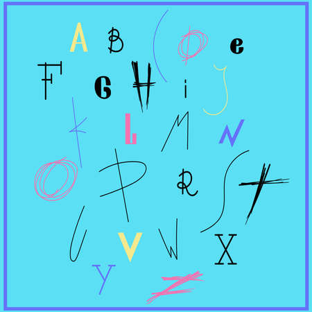 Vector illustration with hand drawn alphabet. Letters written with a brush on white background. The letters in different stylesのイラスト素材