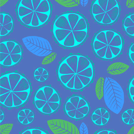Lime, Grapefruit, Orange, Lemon tree bold vector drawn in blue colors ink painting fruit garden leaves illustrationのイラスト素材
