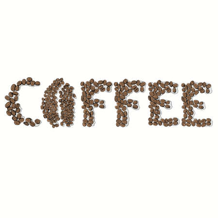 Endless love for coffee Illustrations show heart made of coffee beans, hands holding coffee beans, different cup with coffee, different coffee pots, coffee brewing pots.の写真素材