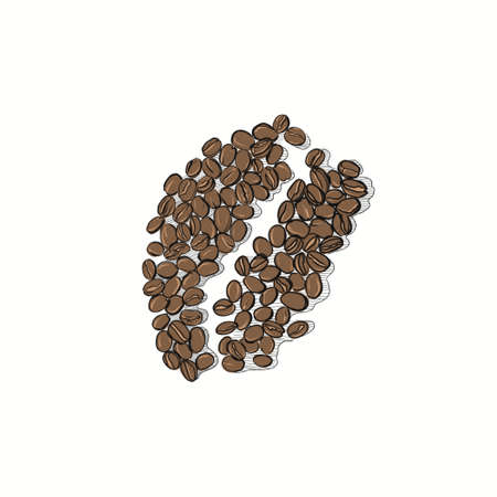Endless love for coffee Illustrations show heart made of coffee beans, hands holding coffee beans, different cup with coffee, different coffee pots, coffee brewing pots.の写真素材