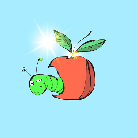 The worm and the Apple. Vector funny illustrationのイラスト素材