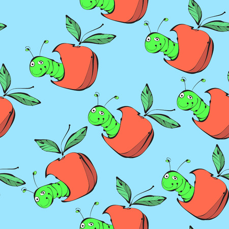 The worm and the Apple. Vector bright seamless patternのイラスト素材