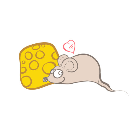 Mouse with cheese and a heart. のイラスト素材