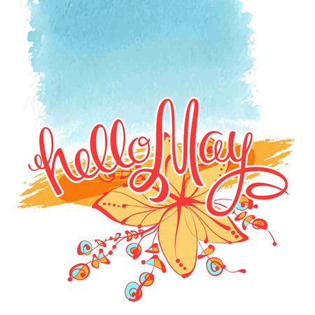 Hello May. Beautiful vector greeting card with inscription.のイラスト素材
