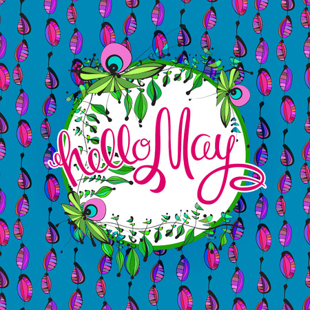 Hello, May. Vector bright hand drawn card with hand drawn lettersのイラスト素材