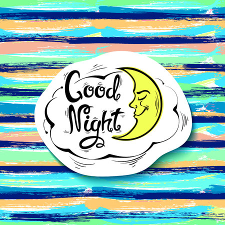 Good night.The month and the cloud.Hand-drawn letters. Vector illustrationのイラスト素材