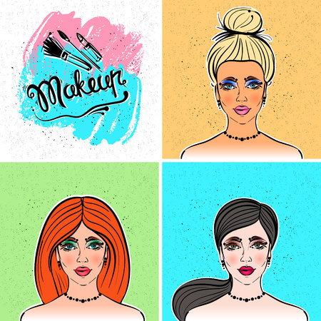 The womans face with makeup. Stylish vector illustrationのイラスト素材