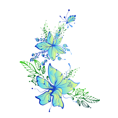Bright fantasy hand drawn flowersのイラスト素材