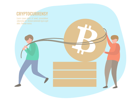 People and bitcoin coins. Vector illustrationのイラスト素材