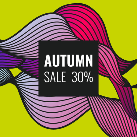 Autumn discounts, bright background with dynamic lines, waves. Beautiful vector template for design.のイラスト素材