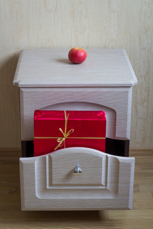 Red Gift in the nightstand.の写真素材