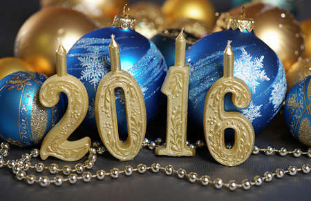 New year card 2106 with balls and bead.の写真素材