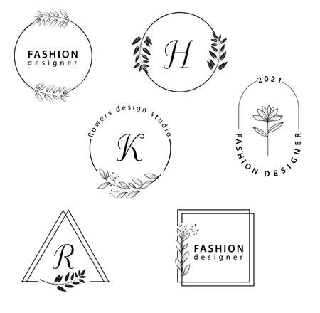 Frame logo flowers beauty salon setのイラスト素材