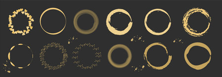 set of round frames for logo gold glitter frame company logo, beauty studio and personal useのイラスト素材