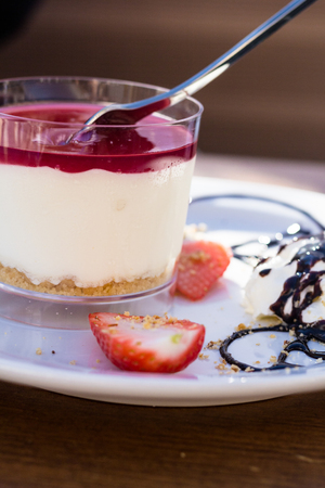Strawberry Cheesecake in the glasの写真素材