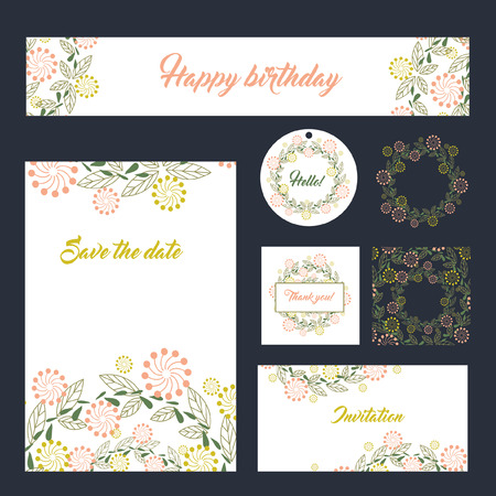 Vector - Beautiful vintage wedding set. Wedding invitation, thank you card, save the date cards.のイラスト素材