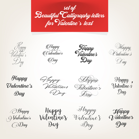 Collection, Calligraphic Letters for Valentine`s Day textのイラスト素材