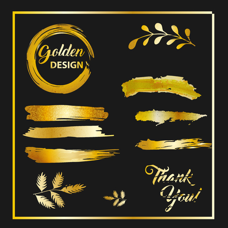 Modern golden brush design with circle and leaf, vector.のイラスト素材