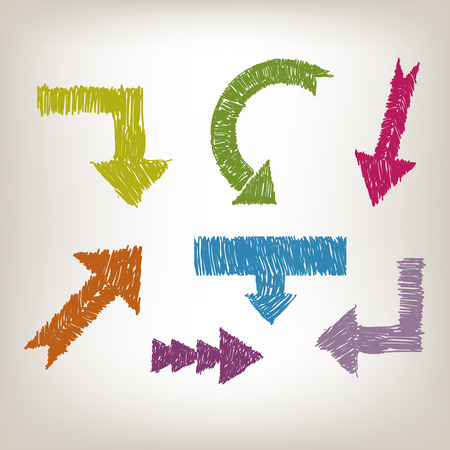 Hand drawn arrows in different shapes and colorsのイラスト素材