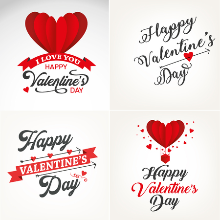 Happy valentines day typography set with hand drawn lettering calligraphy for greetingのイラスト素材