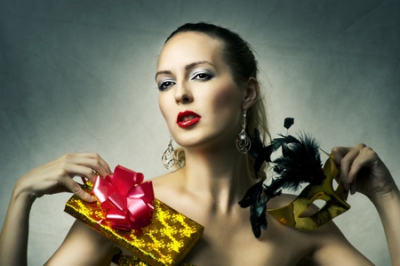 Fashion portrait of young glamour beautiful female model. Style and make up for christmas party