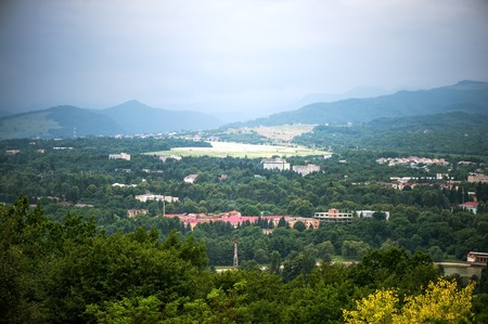 NALCHIK - July 03: Panoramic top view of the city Nalchik capital of Kabardino-Balkarian Republic from the mountain kizilovka in July 03, 2015 in Nalchik.のeditorial素材