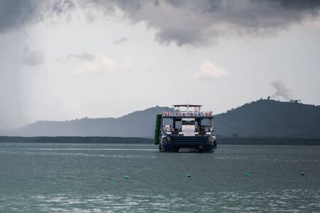 RANG YAI, THAILAND - JULY 23, 2019: large walking catamaran with entertainment programs for tourists in the Andaman Sea in Thailandのeditorial素材