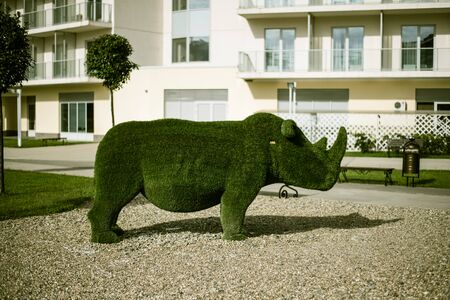 SOCHI, RUSSIA - SEPTEMPER 09, 2018: Landscaping sculpture made of natural or artificial grass in Sochi, Russiaのeditorial素材